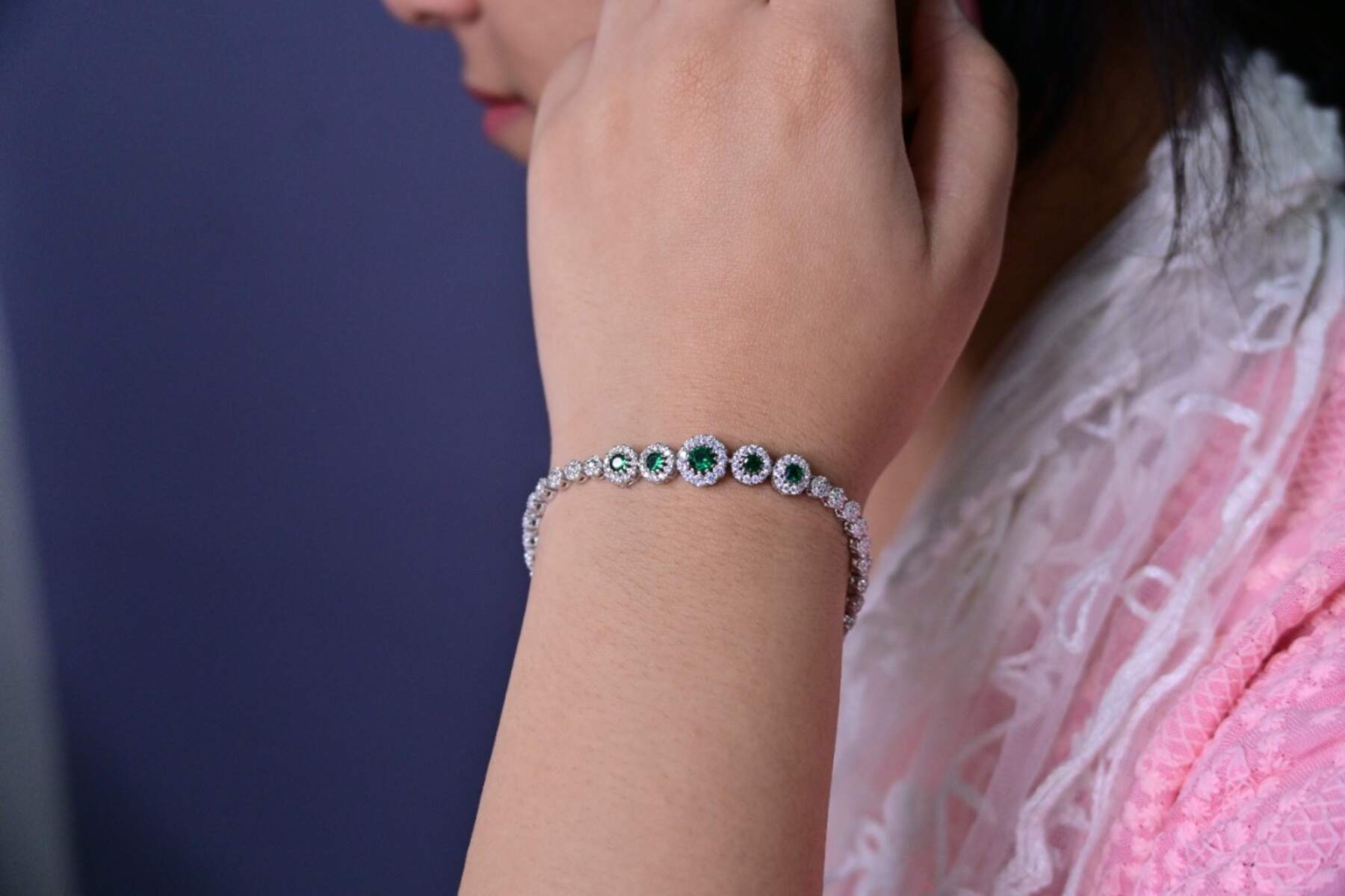 Emrald CZ Silver Bracelet