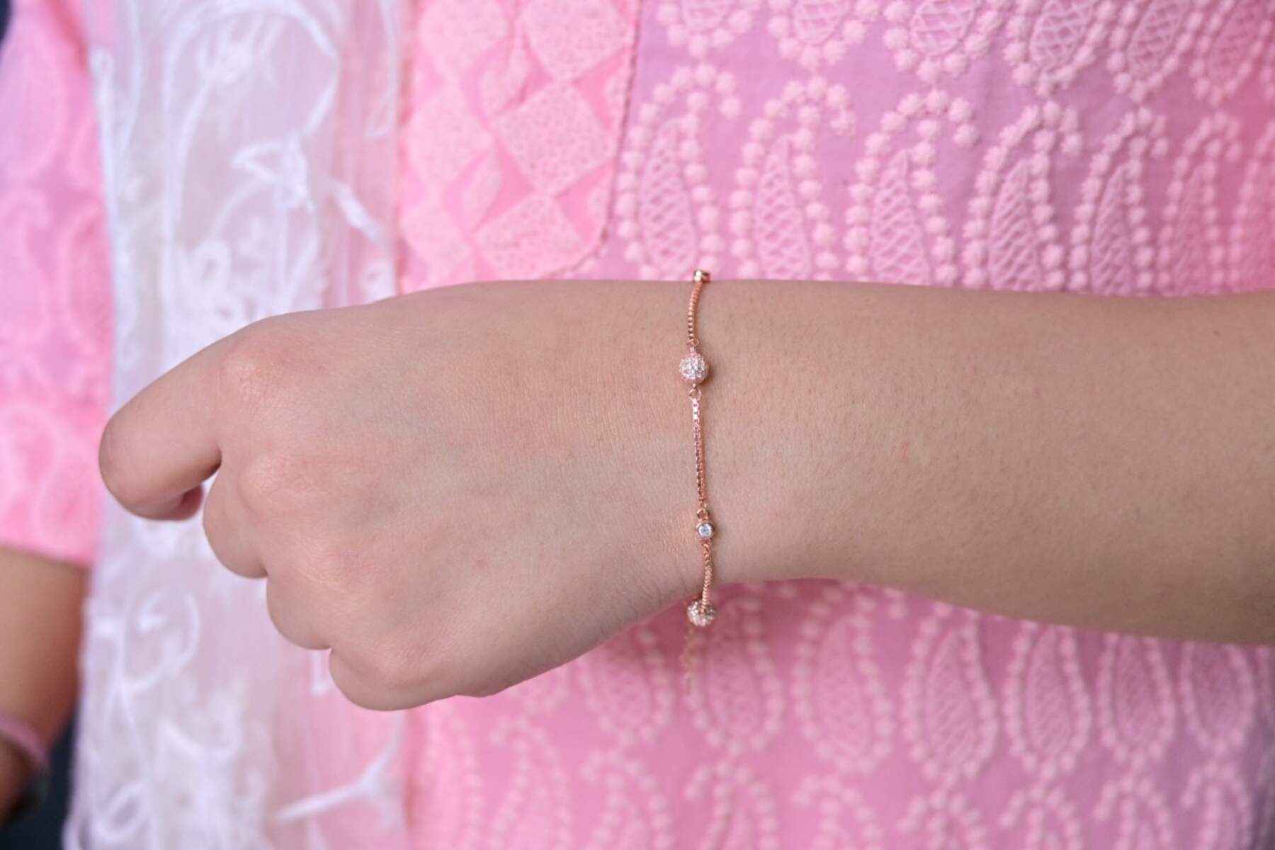 Glam Cz Ball Rose Gold Bracelet