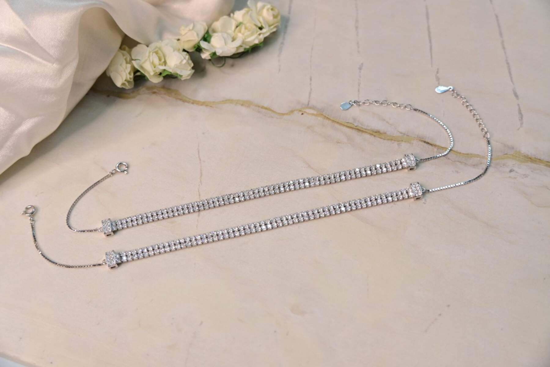 Double Line Solitaire Anklets