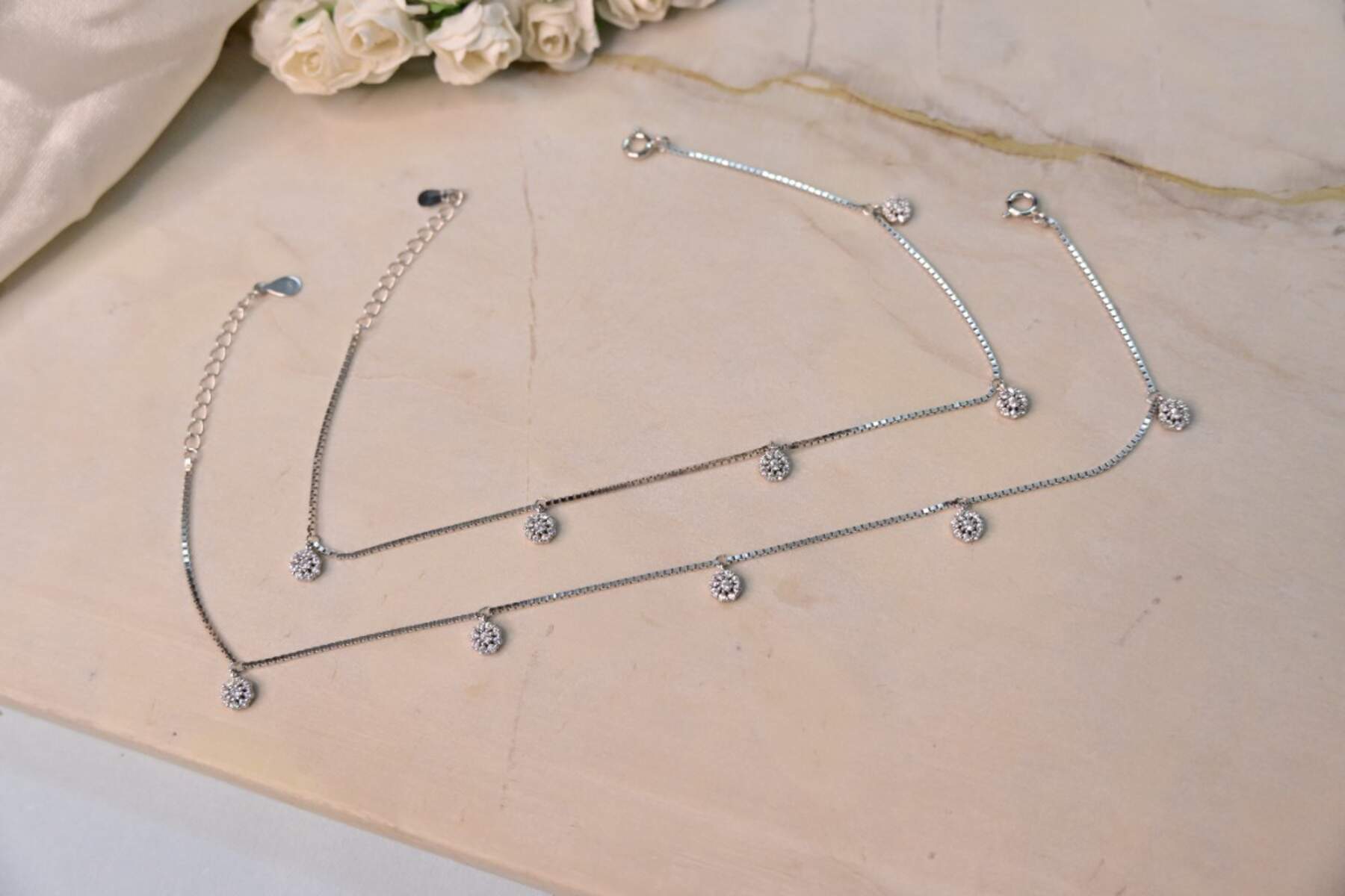 Elegant Silver Charm Anklets