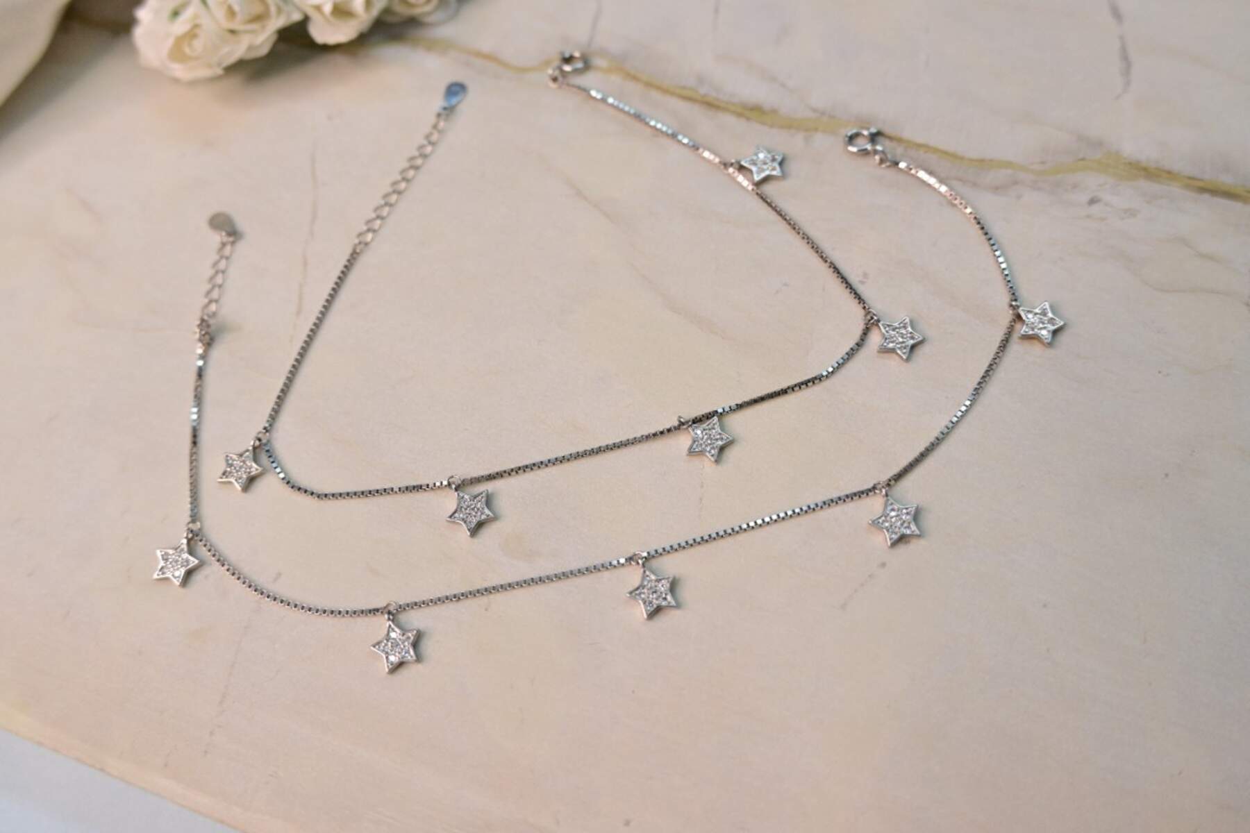 Silver Star Charm Anklet