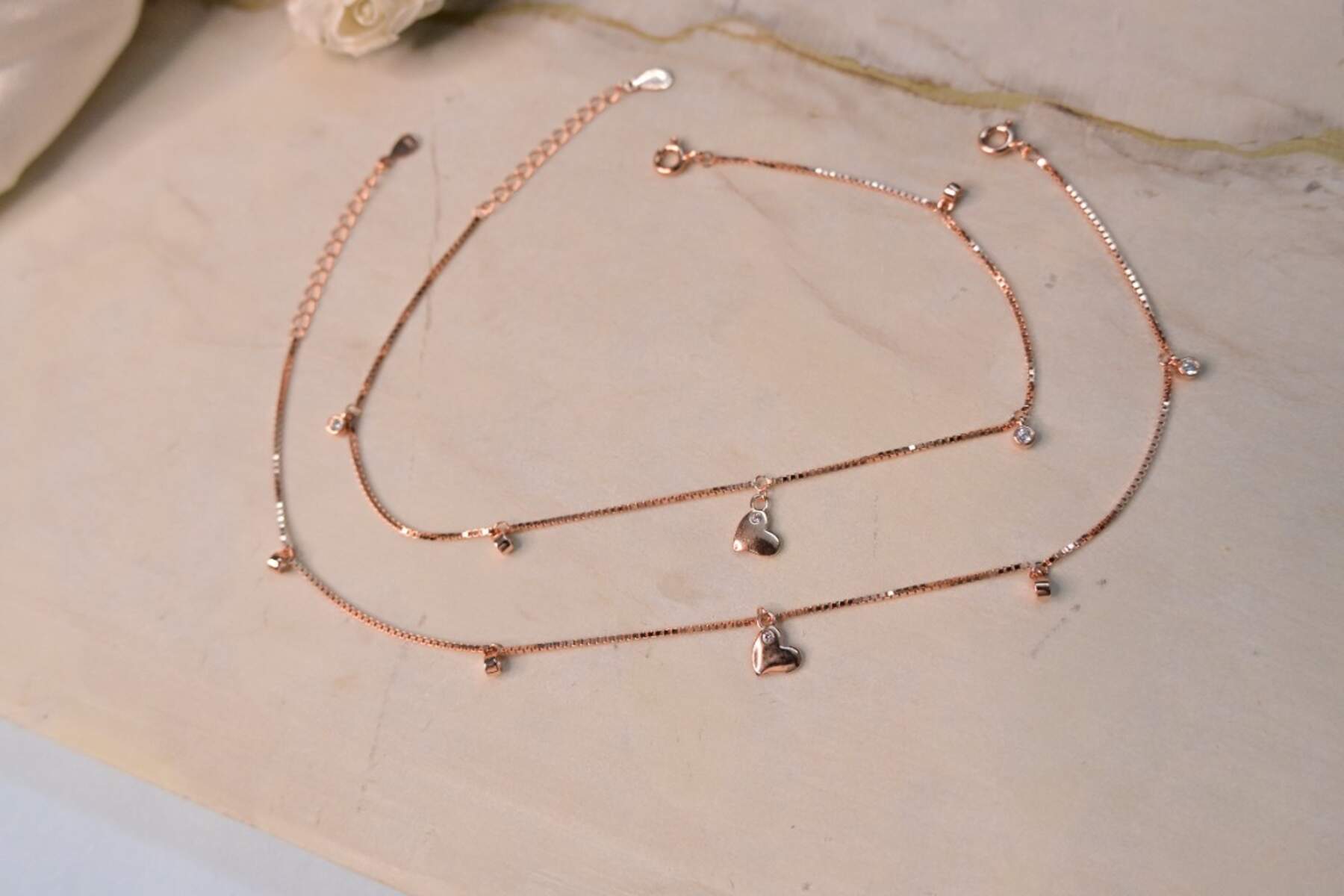 Rose Gold Heart Charm Anklets