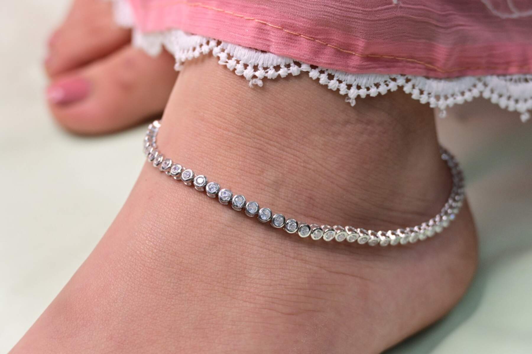 Silver Solitaire Anklets