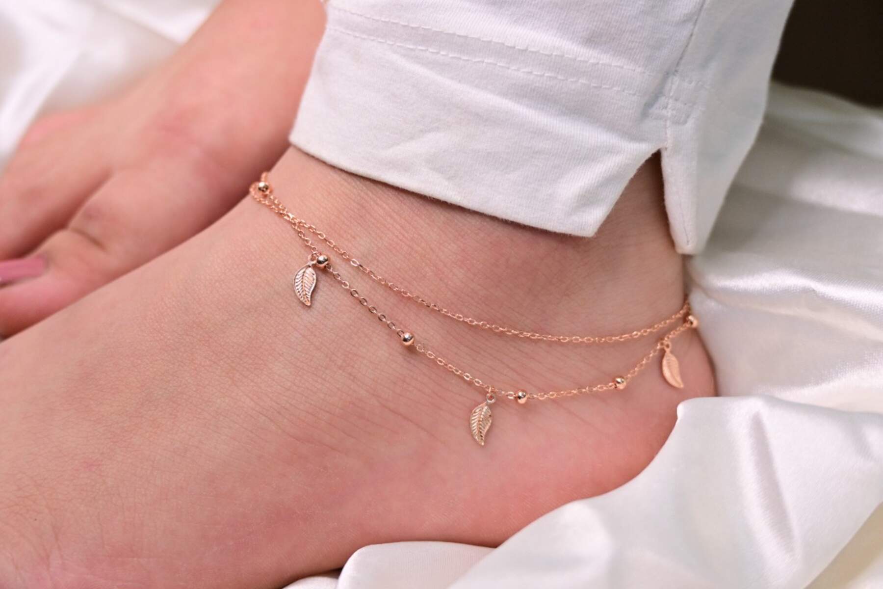 Rose Gold Double Chain Leaf Anklets (Copy)