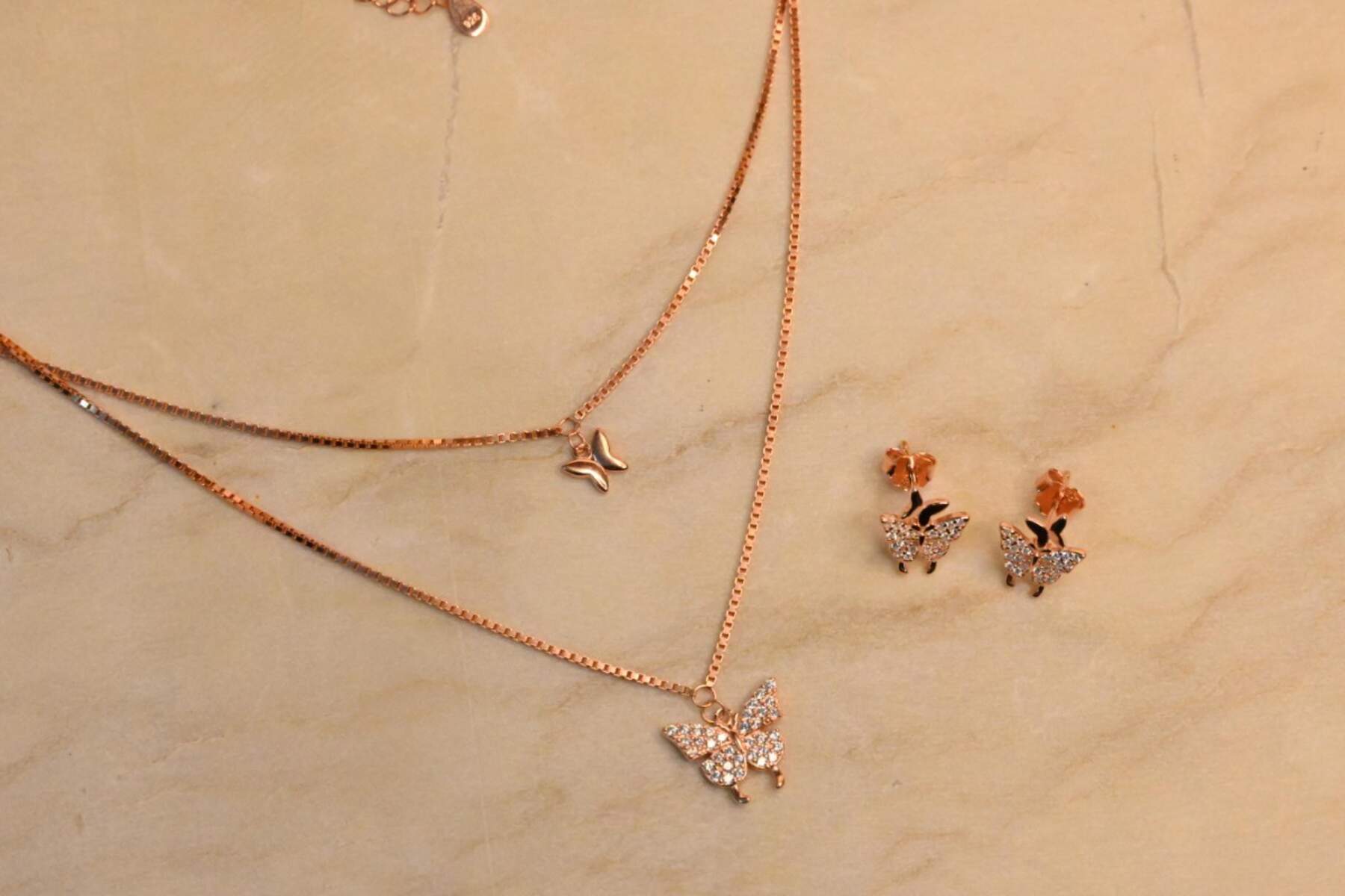 Double Chain Rose Gold Set