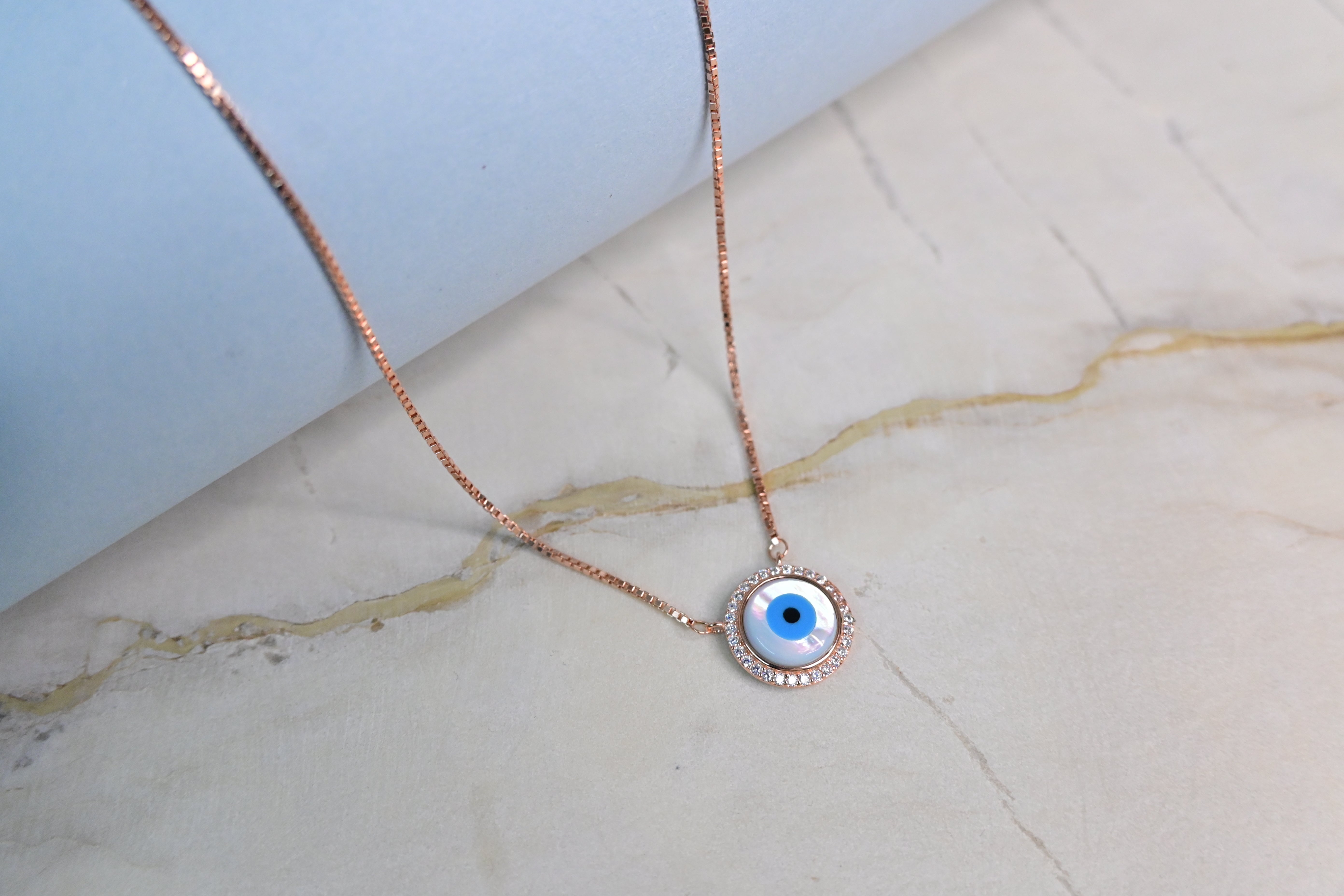 Evil Eye Rose Silver Chain