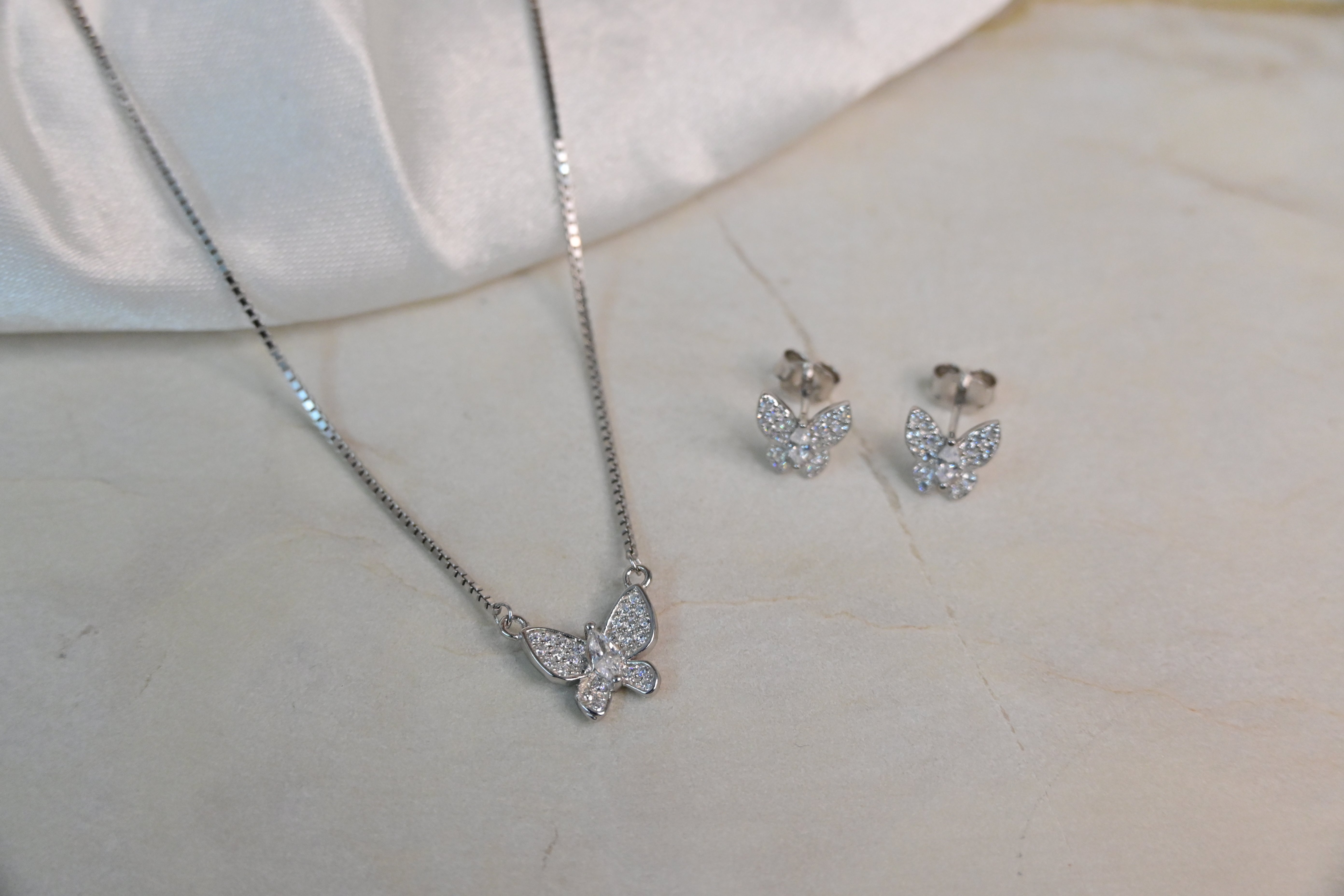 Silver Butterfly Pendent Set