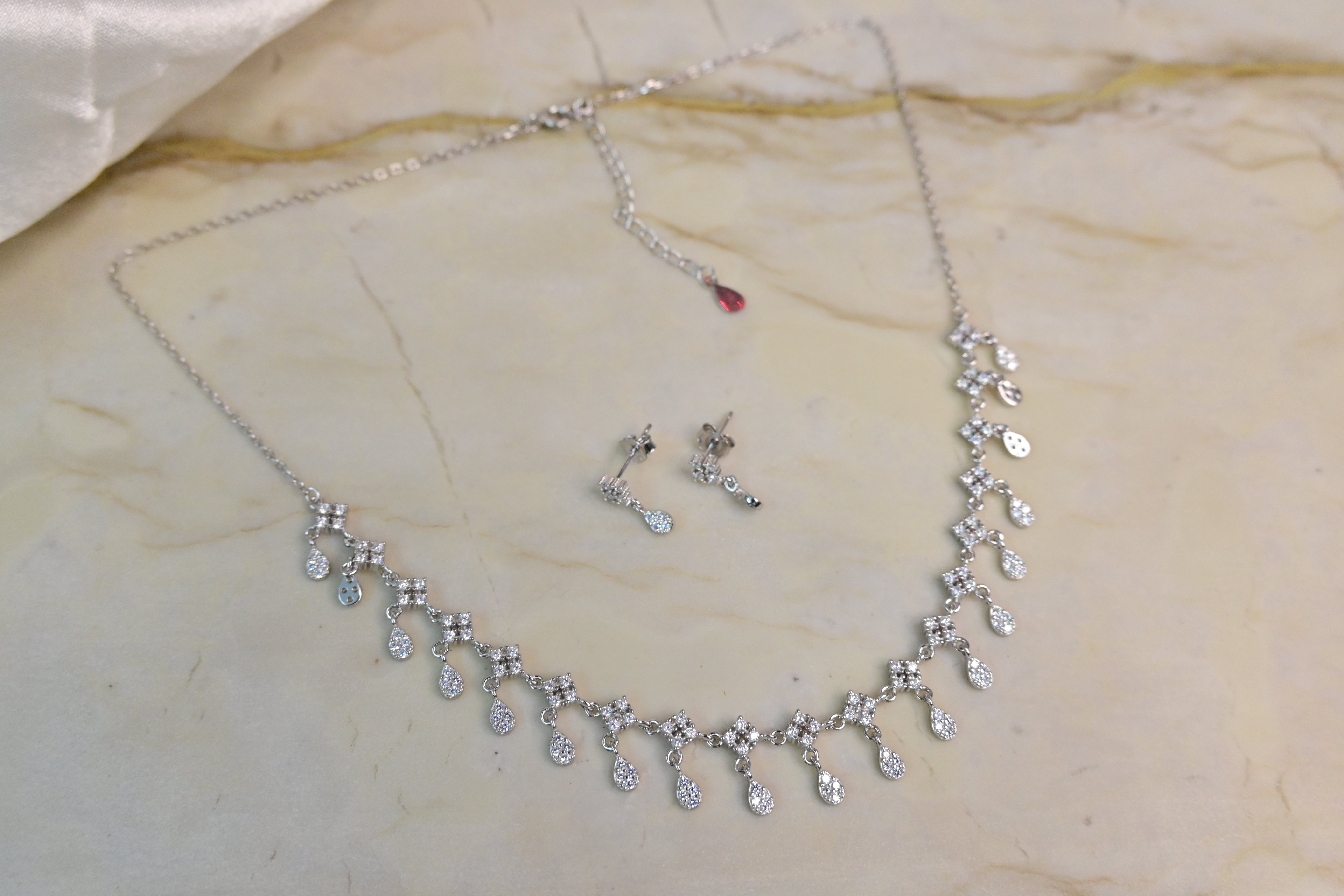 Silver Drop Charm Necklace Set