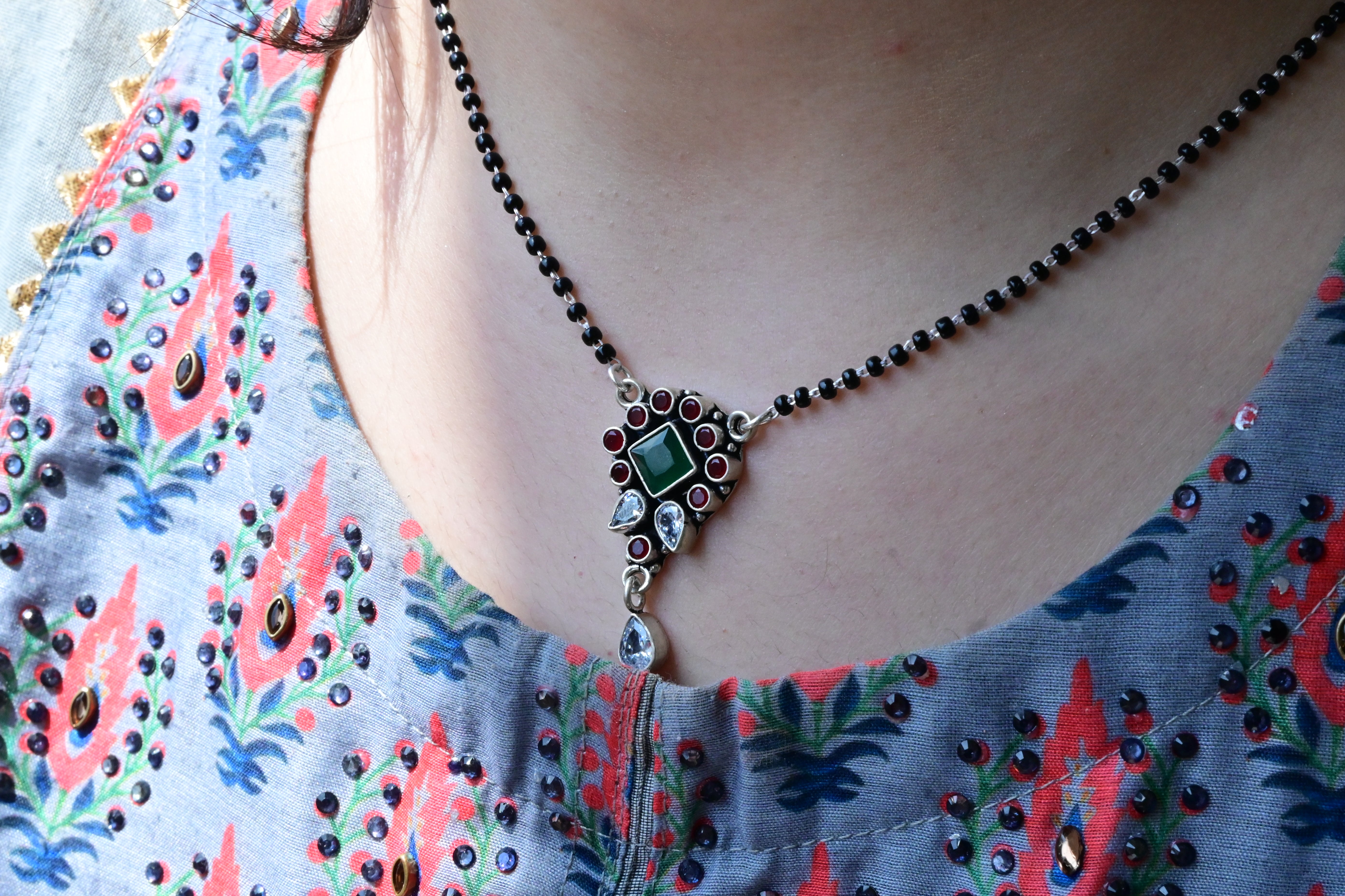 Oxidised Floral Mangalsutra