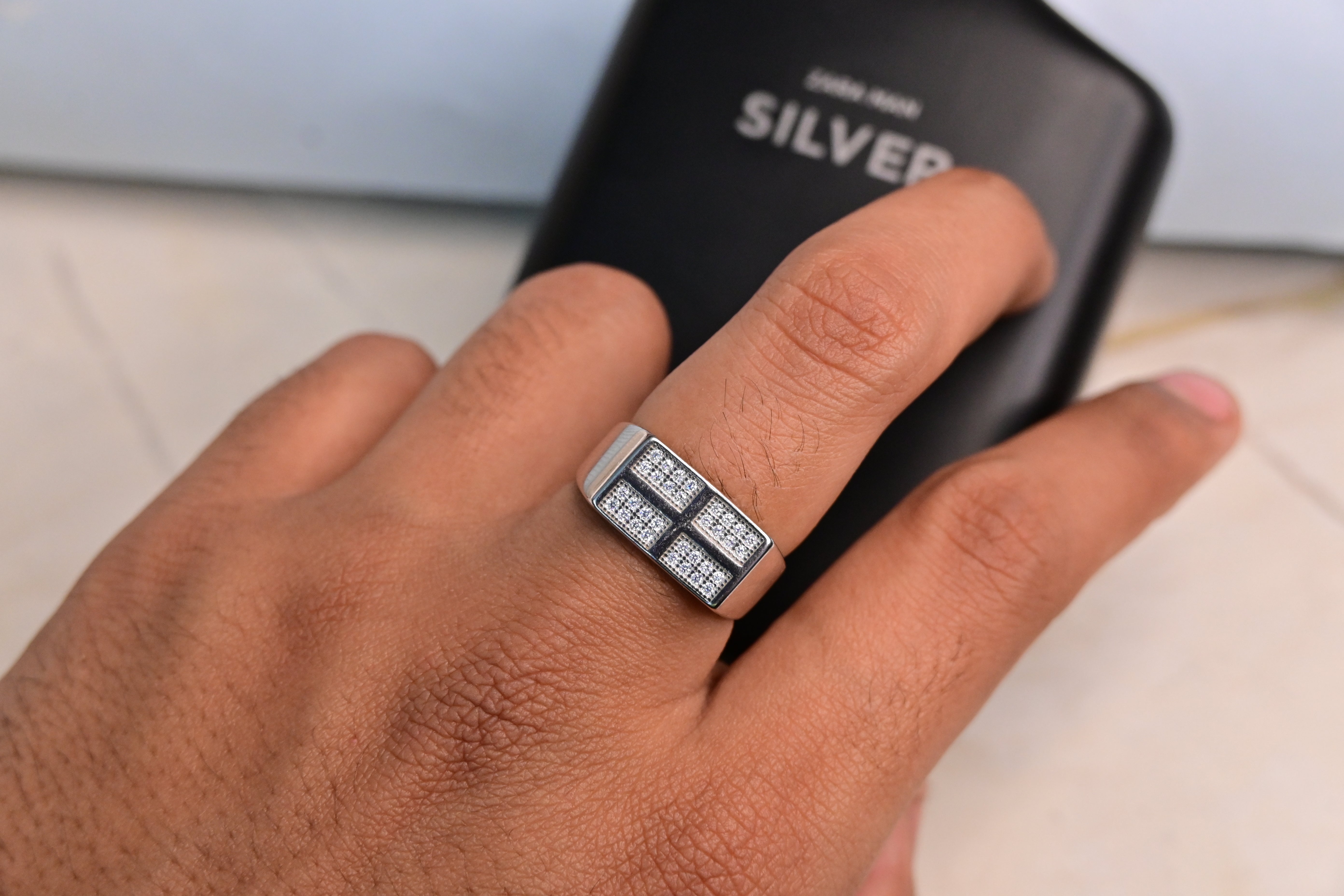 Four Square Mens Ring