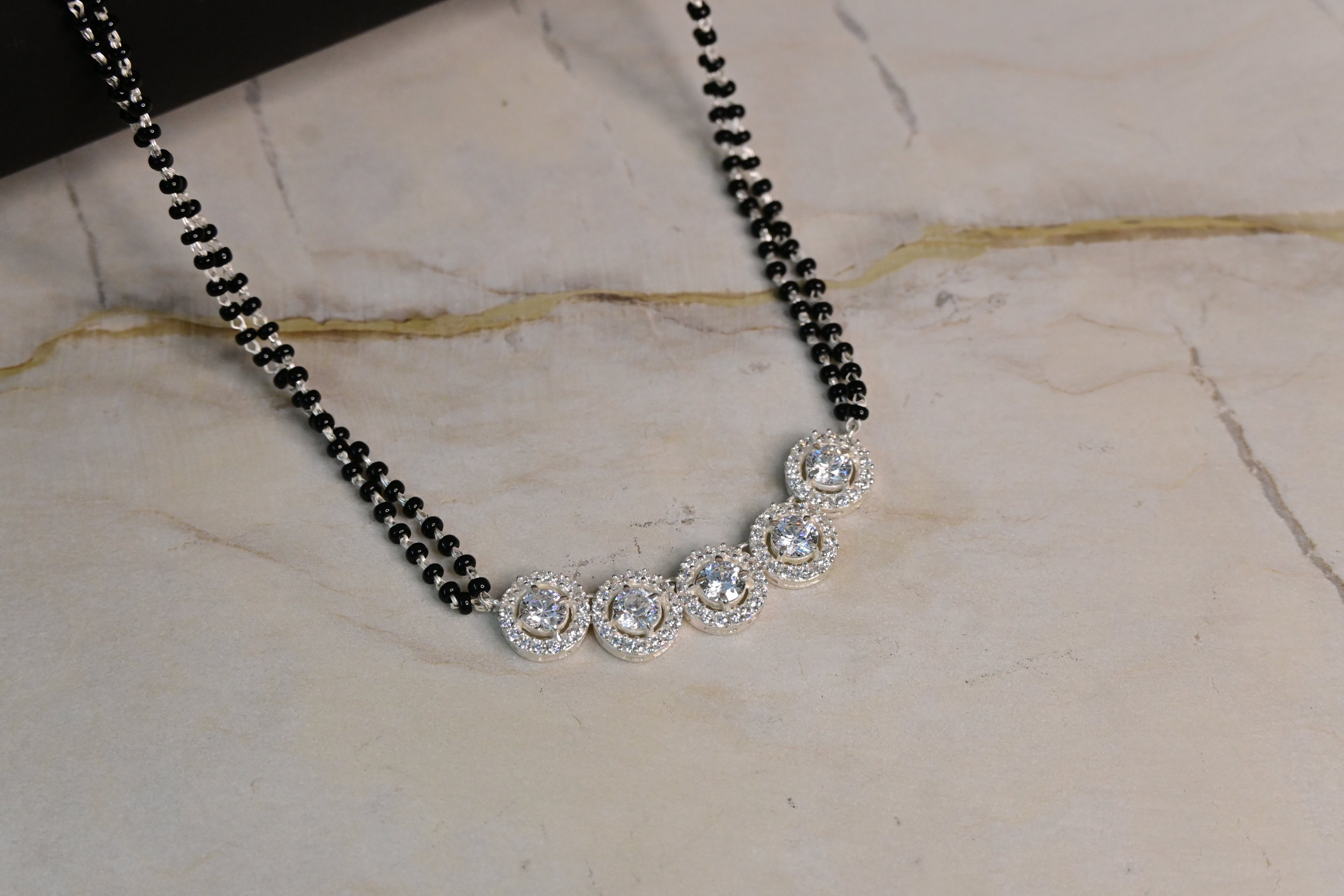 Silver CZ Mangalsutra with dual Chain