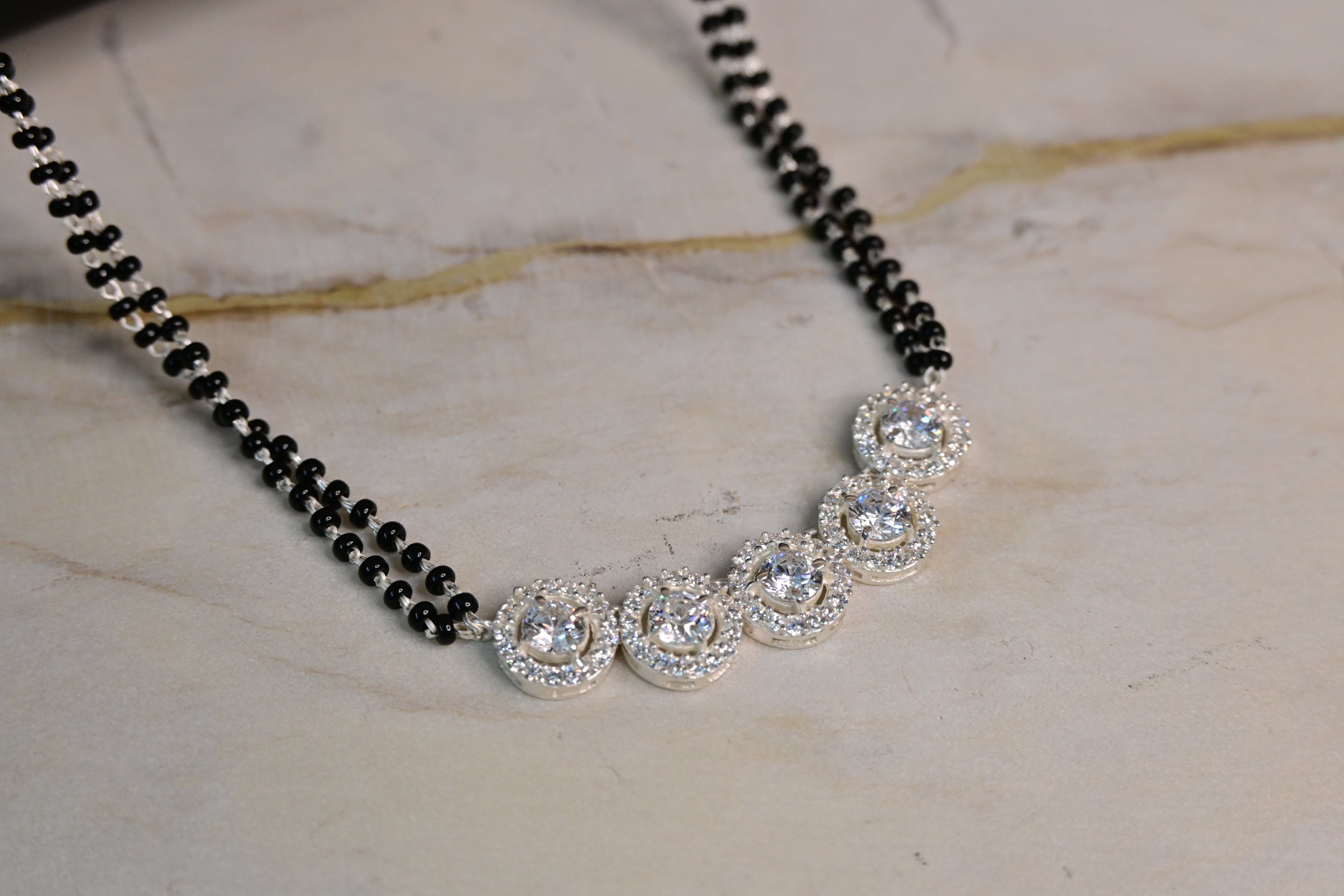 Silver CZ Mangalsutra with dual Chain