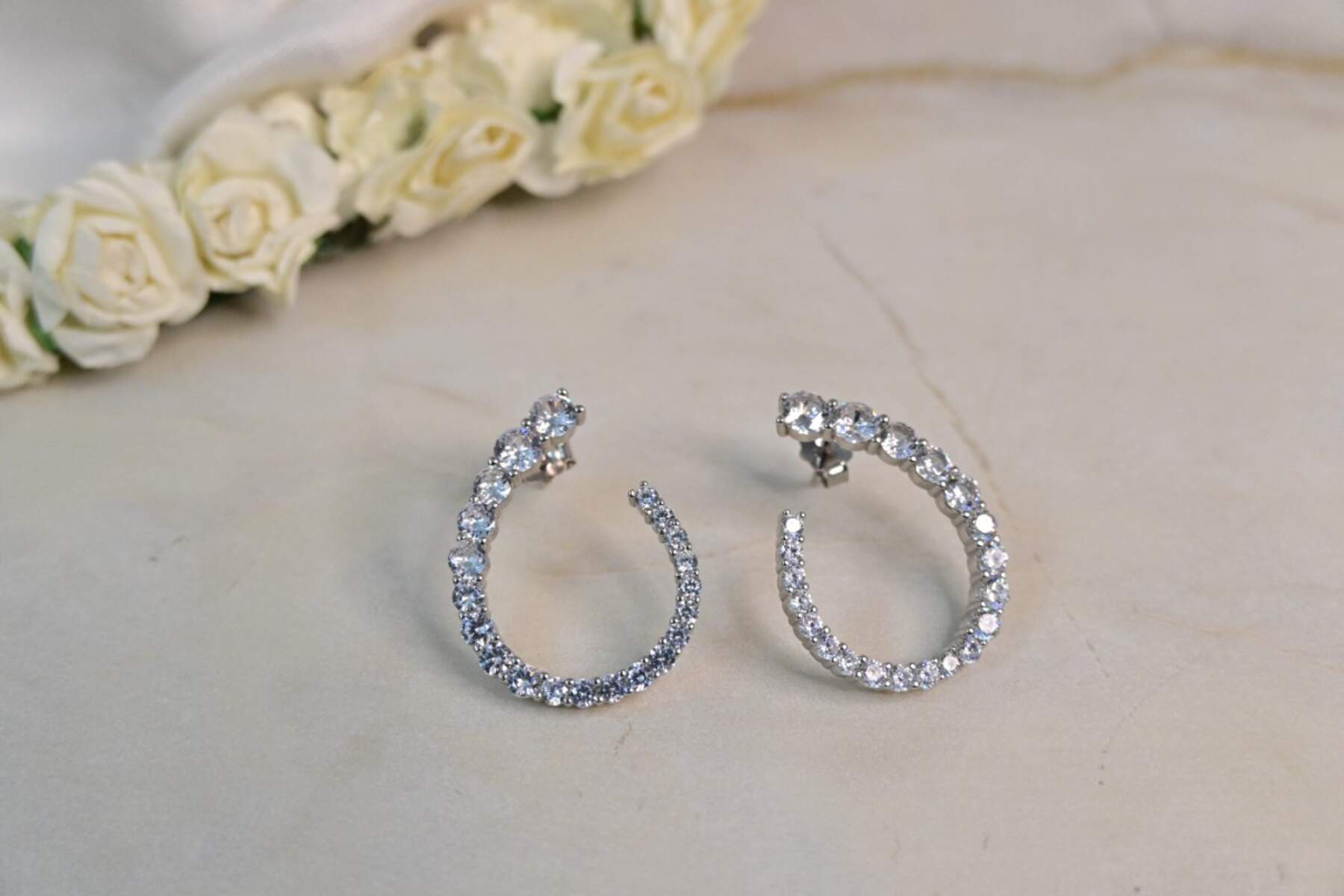 CZ Studded Silver Earrings