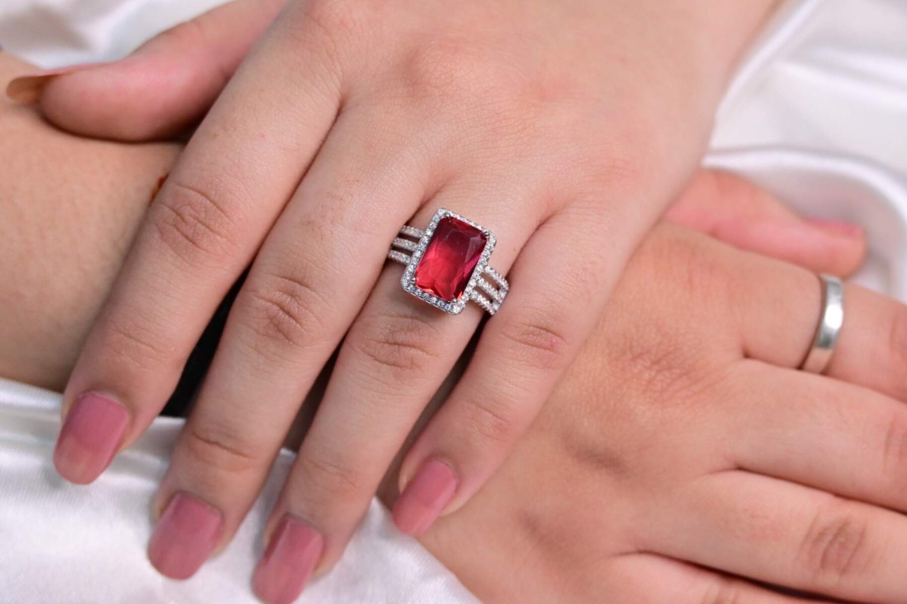 Blushing Red Silver Ring