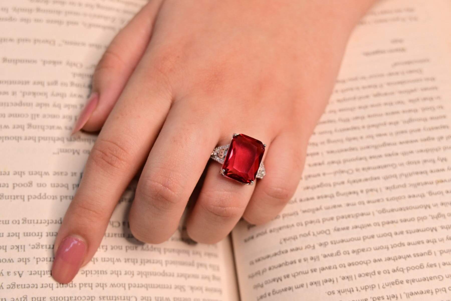 Red Solitaire Silver Ring