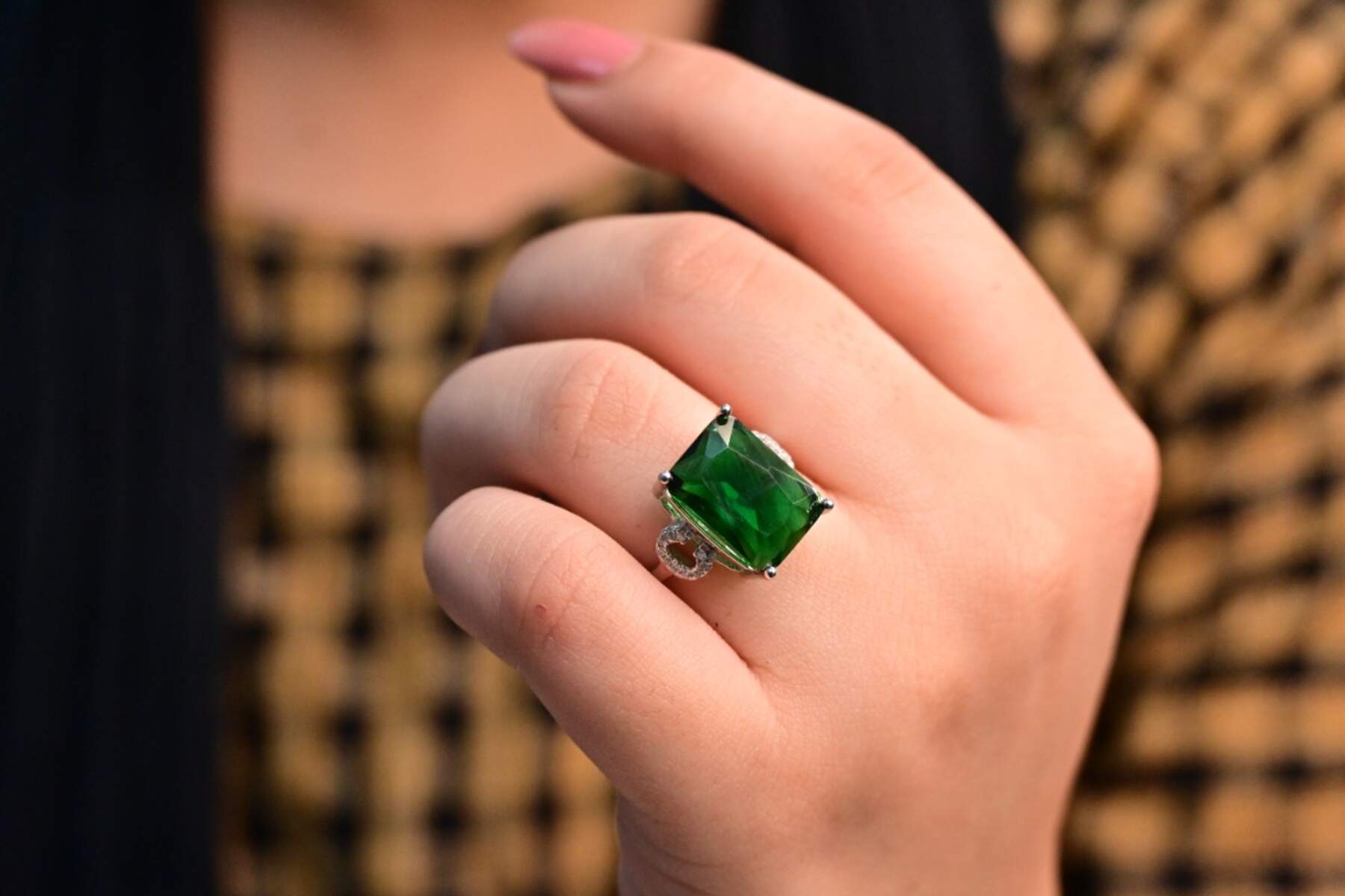 Green Solitaire 925 Ring