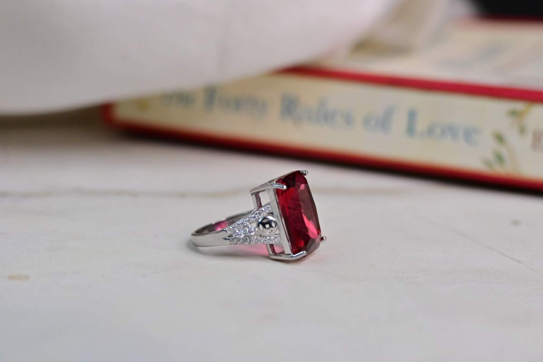 Red Solitaire Silver Ring